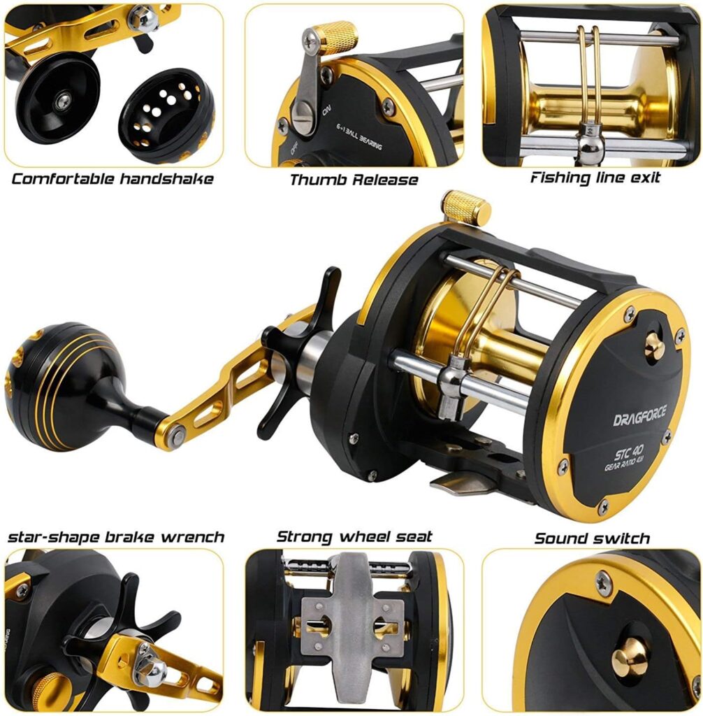 Trolling Reel Saltwater Level Wind Reels, Drag Reels Boat Fishing Ocean Fishing for Sea Bass Grouper Salmon