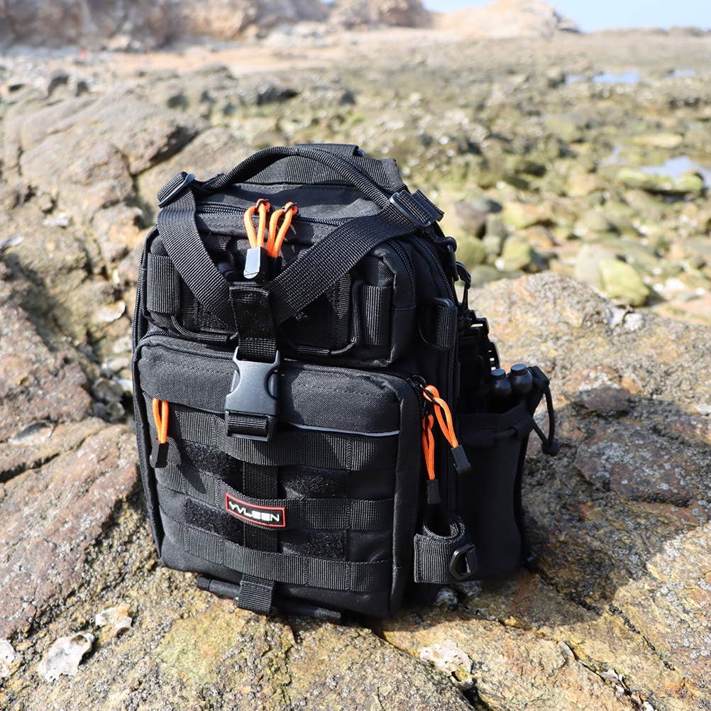 YVLEEN Fishing Tackle Backpack Storage Bag，Water-Resistant Fishing Backpack with Rod Holder，Fishing Gear Bag Gift for Men
