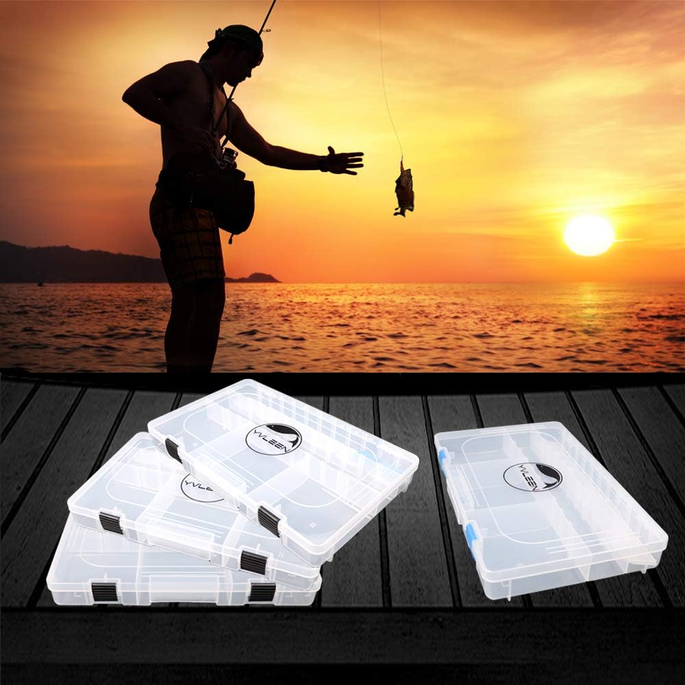 YVLEEN Fishing Tackle Boxes - 3600 3700 Tackle Box Plastic Storage Organizer Box with Removable Dividers - 2packs/4packs Tackle Trays - Included 2pcs of Extra Clip